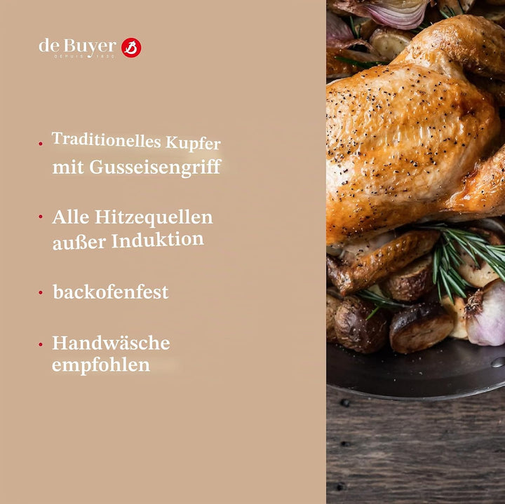 De Buyer Inocuivre 6460.12 First Class Stieltopf, mit Griff aus Gusseisen, 12 cm Ø, Silber 25 x 24.6