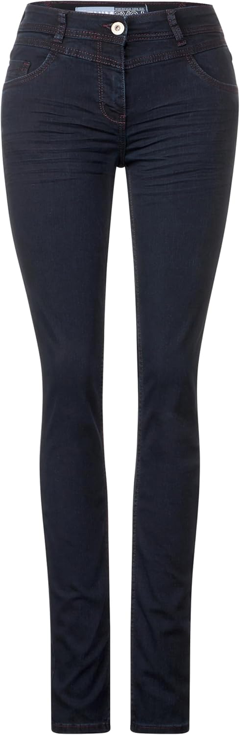 Cecil Damen Jeanshose Slim und High 26W / 34L Blue Black Washed, 26W / 34L Blue Black Washed