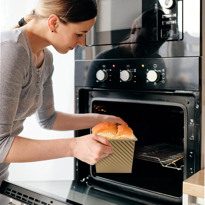 Kastenform Brot,Brotbackform mit Deckel - 250g Wellenform Quadratische Toastbrot Backform, Roségold