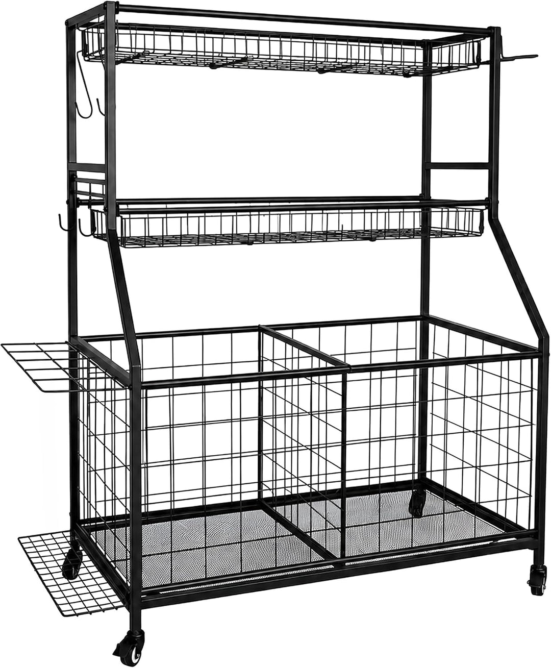 Relaxdays Sportgeräte Aufbewahrung, HBT: 116 x 91,5 x 43 cm, 4 Rollen, mit Bremse, Metall, Ballwagen