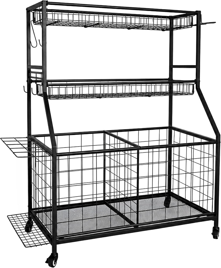 Relaxdays Sportgeräte Aufbewahrung, HBT: 116 x 91,5 x 43 cm, 4 Rollen, mit Bremse, Metall, Ballwagen