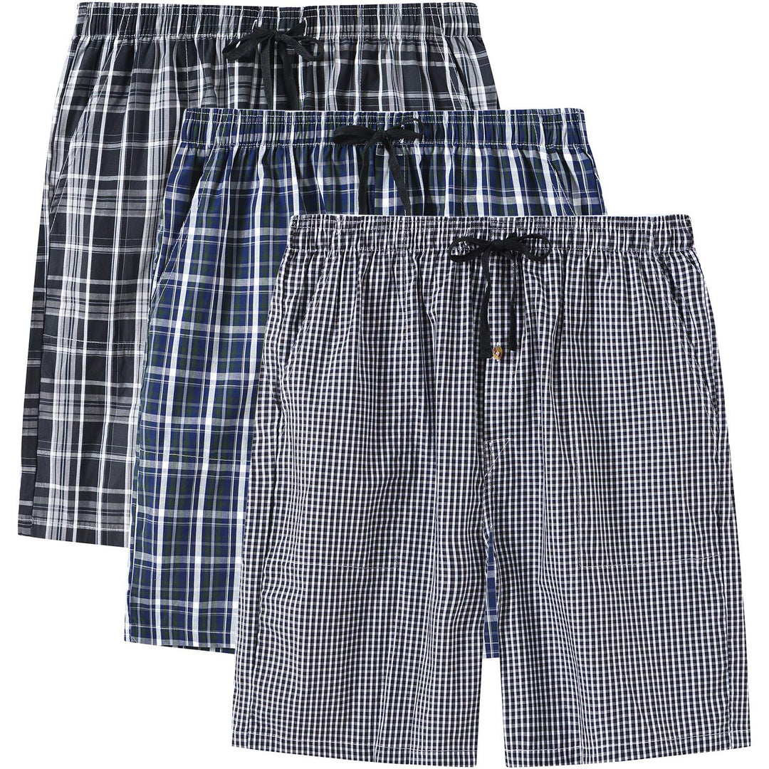 MoFiz Herren Kurze Pyjamahose Baumwolle Schlafshorts Karierte Schlafanzughose Freizeithose Karo Loun