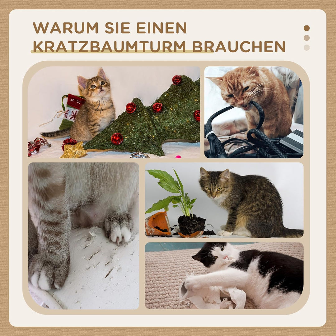 PawHut Kratzbaum 91 cm Katzenturm mit Sisalstämme, Plattform, Kissen mehrstöckiger Katzenkratzbaum,