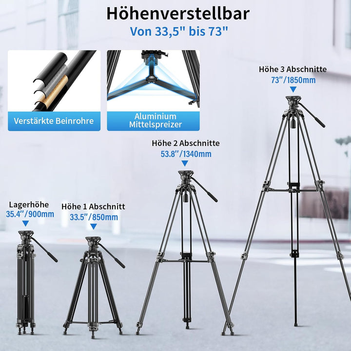 SIRUI AVT-11 Fluidkopf Video Stativ, Tripod 180cm mit Schnellverschlussplatte für Manfrotto, Robuste