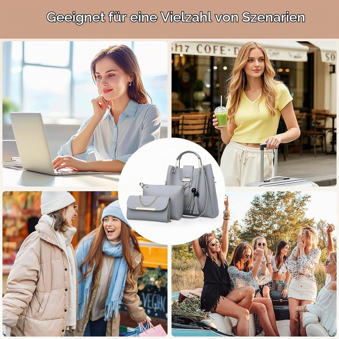 NICOLE &amp; DORIS Damen Handtaschen 3 Stück Taschen für Damen Kette Tasche Top-Griffe Schultertaschen P