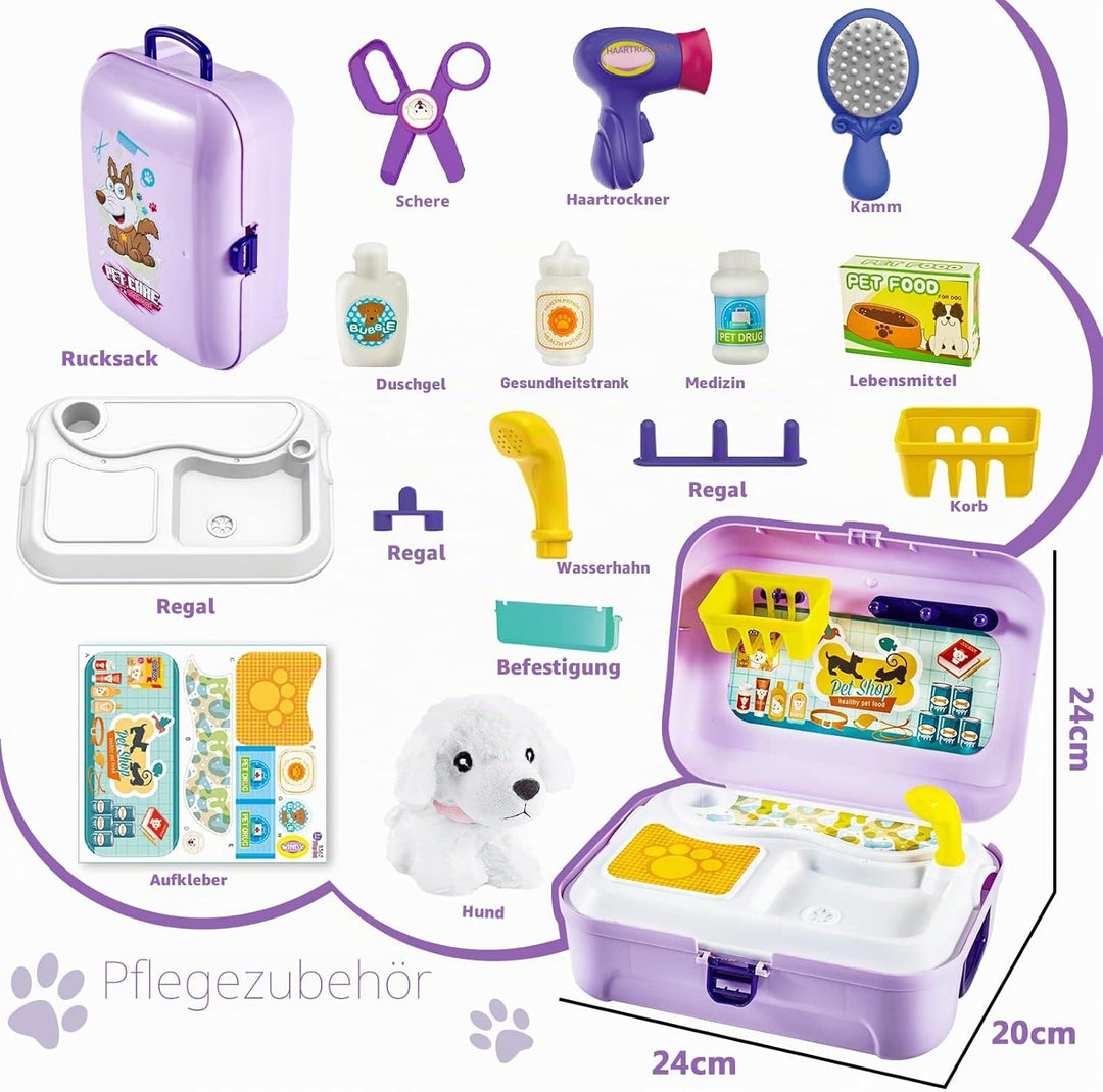 HERSITY Tierarztkoffer Kinder Hunde Kinderspielzeug, Hundesalon Spielzeug Rollenspiel, Tierarzt Spie
