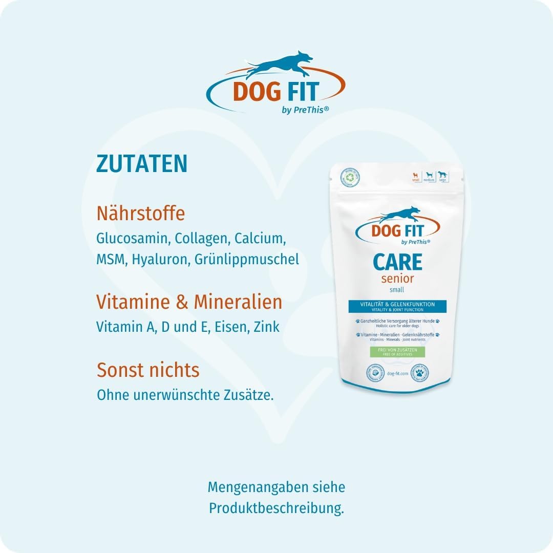 DOG FIT by PreThis® Care Senior I Aufbaupräparat für alte Hunde Plus Gelenkschutz &amp; Vitamine &amp; Miner