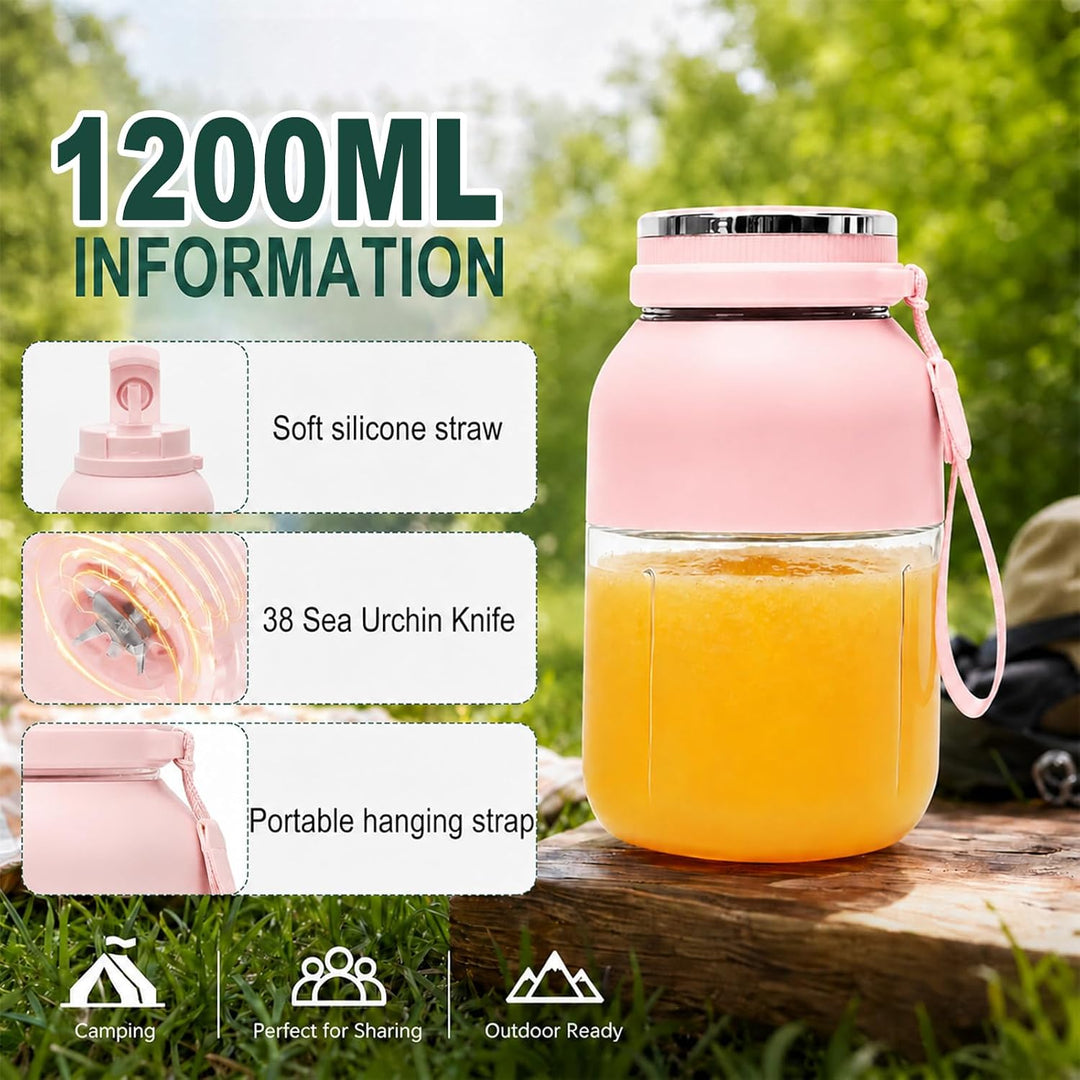 Tragbarer Mixer, 1200 ml Fresh Juice Mixer Flasche, Smoothie Maker to Go, Blender Bottle mit Auslauf