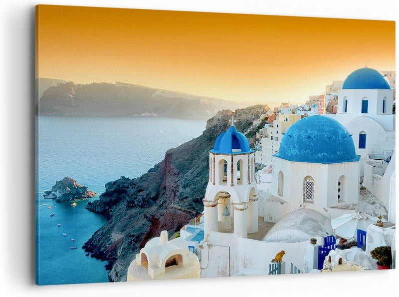 Bilder auf Leinwand 100x70cm Leinwandbild Santorini Griechenland Urlaub Insel Gross Wanddeko Bild Sc