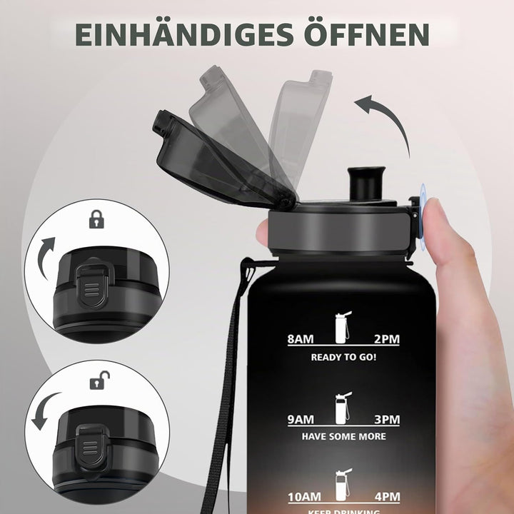 HoneyHolly Trinkflasche, Motivierend und Auslaufsicher, 1,5L, Wasserflasche, Zeitmarkierung, Trinkfl