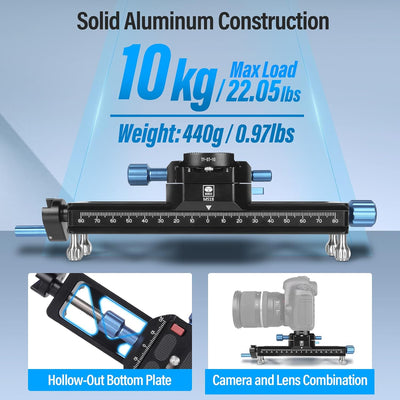 SIRUI MS18 180mm Makro-Fokus-Schiene, 360° drehbare Klemme, Arca-Swiss QR-Platte, für Kameras, Stati