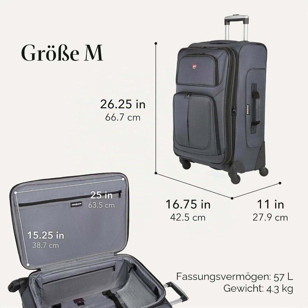 Swiss Gear Sion Softside Erweiterbares Rollgepäck, grau dunkel, 3-Piece Set (21/25/29), Sion Softsid