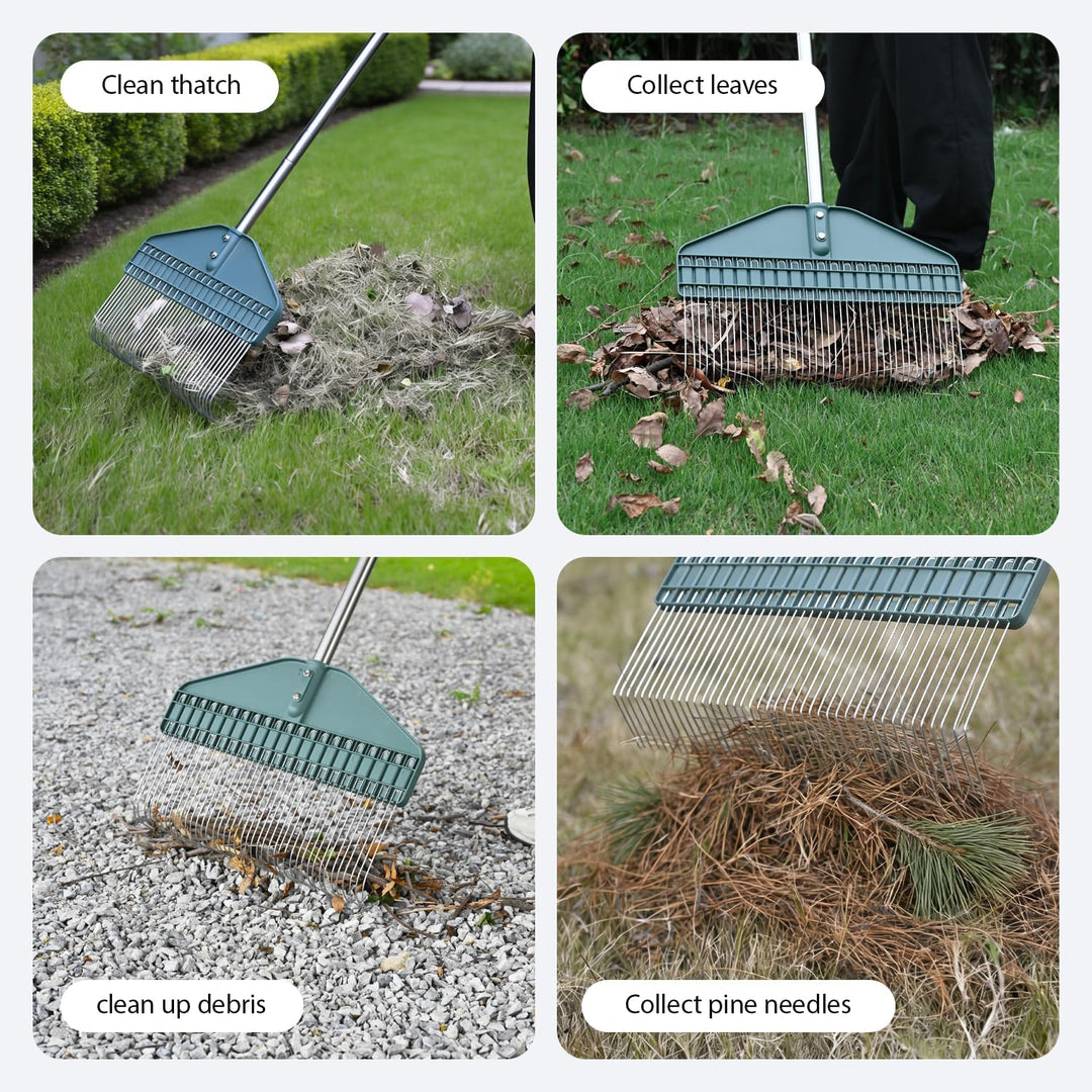 Rasenrechen für Blätter, Gartenrechen mit 43,2 cm Kopf – 167,6 cm Edelstahlgriff für Hof, Rasen, Str