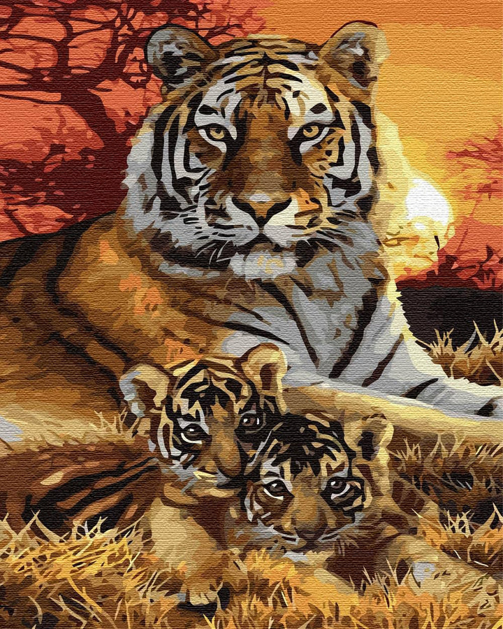 Artnapi Malen nach Zahlen Erwachsene mit Rahmen | DIY Handgemalt | Tiere - Familie Tiger | Kit für A