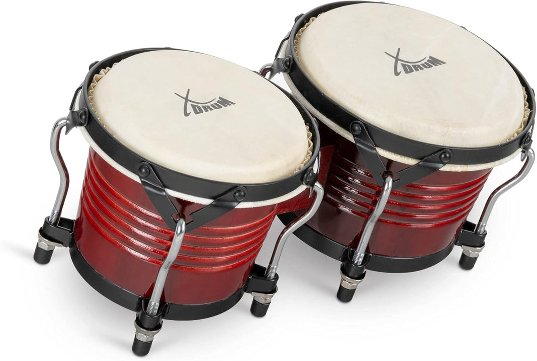 XDrum Bongos Pro Weinrot - 2 Trommeln mit 6,5" (17 cm) und 7,5" (20 cm) Durchmesser - Bongotrommeln