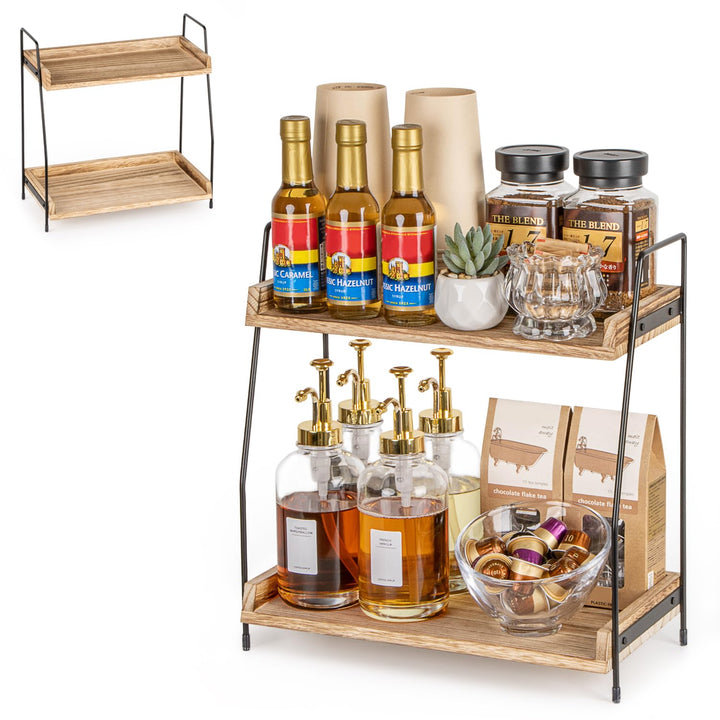 ANBOXIT Kaffee Organizer, Kaffeebar Zubehör Organizer Holz, Kaffee Aufbewahrung für Kaffeestation, A