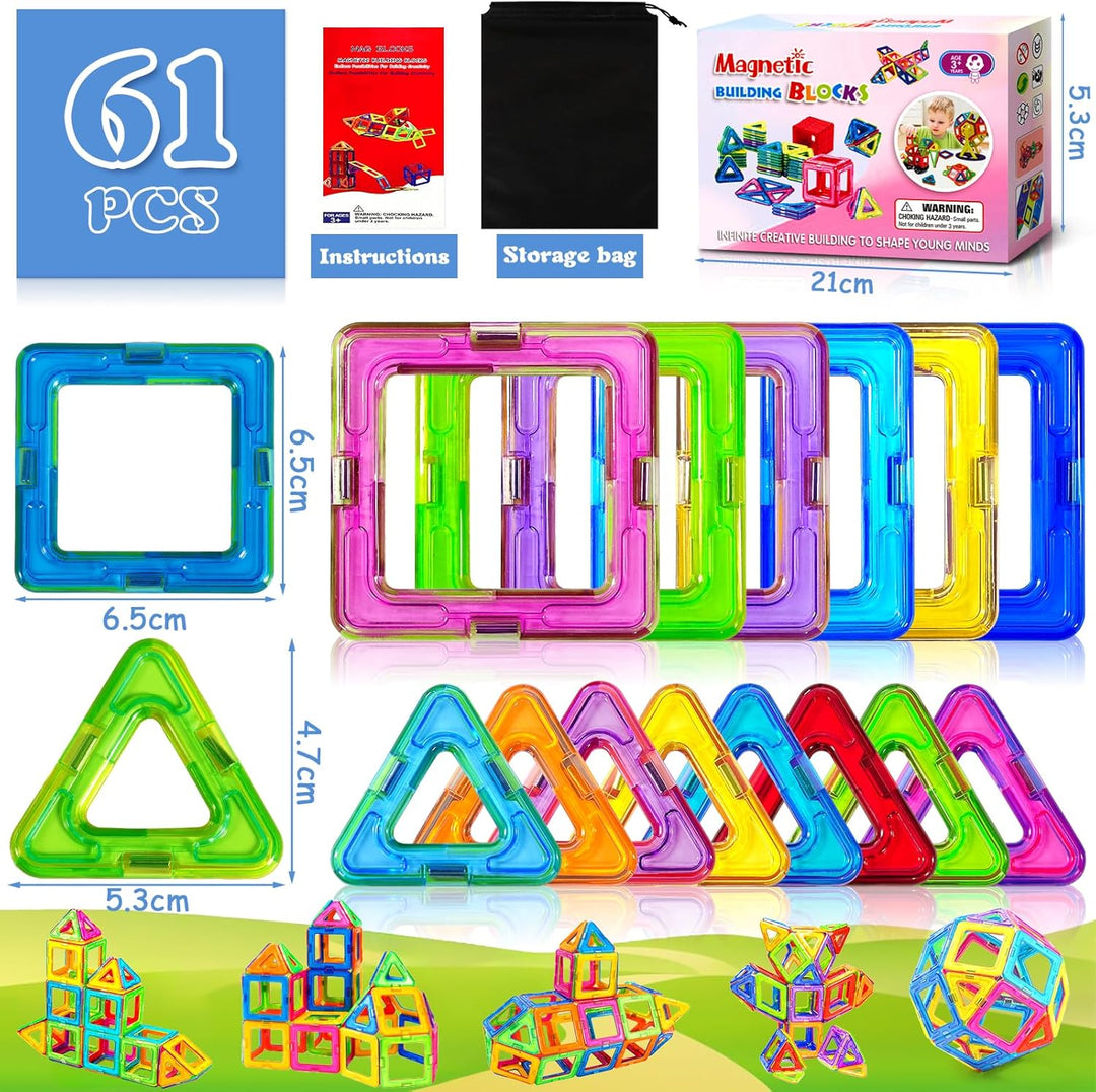 61 Magnetische Bausteine, Magnetbausteine, Magnetsteine Kinder Magnetische Bausteine Spielzeug Gesch