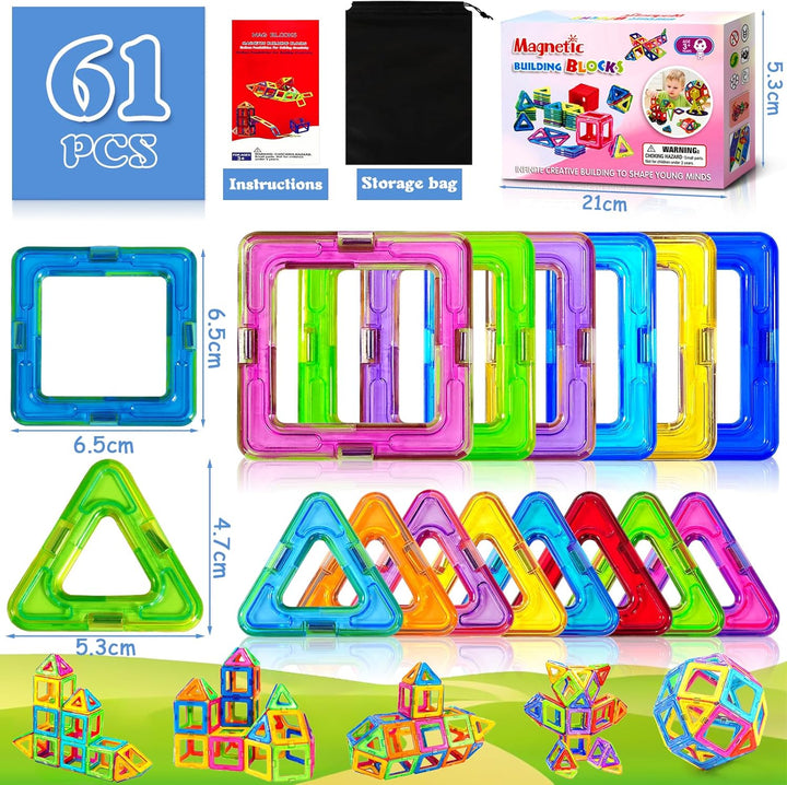 61 Magnetische Bausteine, Magnetbausteine, Magnetsteine Kinder Magnetische Bausteine Spielzeug Gesch
