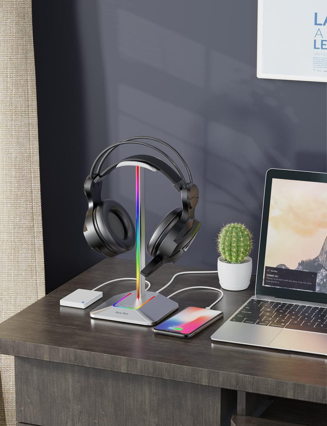 New bee Kopfhörer Ständer RGB Headset Halterung mit USB Typ-C Ladegeräten und Datenübertragung Unive