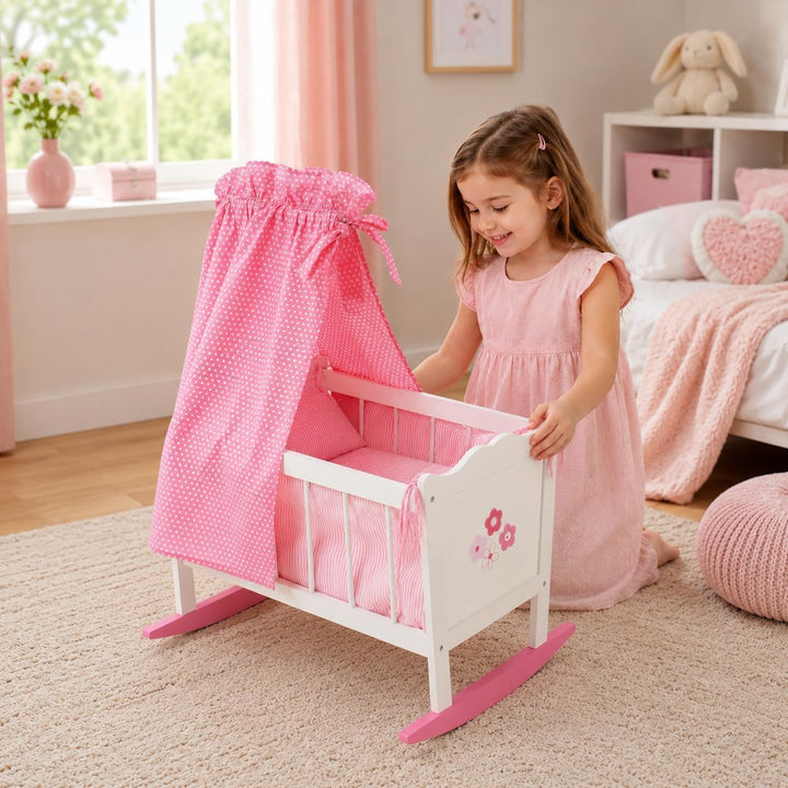 Bayer Chic 2000 - Puppenwiege, Wiege für Puppen, Puppenbett, Puppenmöbel, Puppenzubehör, Fiori, weis