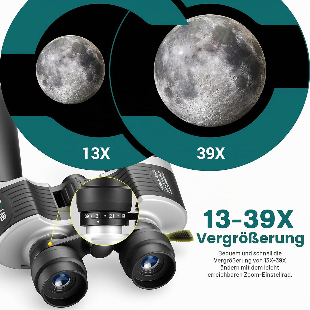 ESSLNB Zoom-Ferngläser 13-39x70 für Sternbeobachtung, mit Smartphone-Adapter, Stativadapter &amp; Aufbew