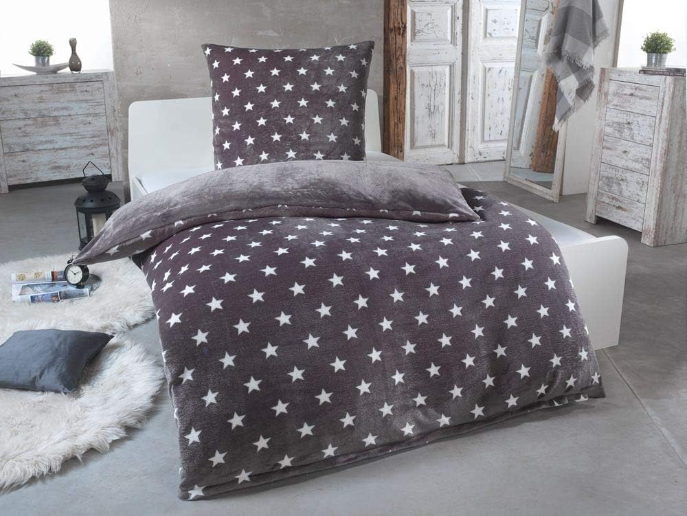 MALIKA Warme Winter Plüsch Sterne Wende-Bettwäsche Nicky-Teddy &
