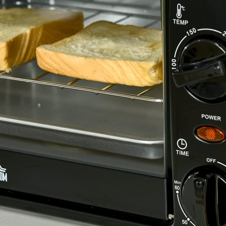 HOMCOM Mini Backofen 10 L 750W 100-230℃ 60 Min. Timer mit Backblech, Grillrost und Herausnehmbarer B