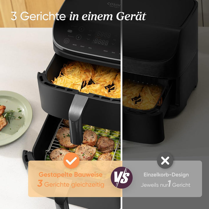 COSORI Turbo Tower Heissluftfritteuse mit 2 Kammern, 10,8L Double Stack Airfryer, spart 41Prozent Kü