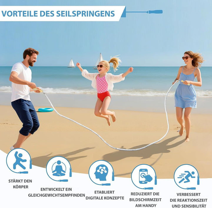Lange Springseil, Mehrspieler-Seil, Springseil mit Holzgriff für Schule, Sport, Outdoor-Aktivitäten,
