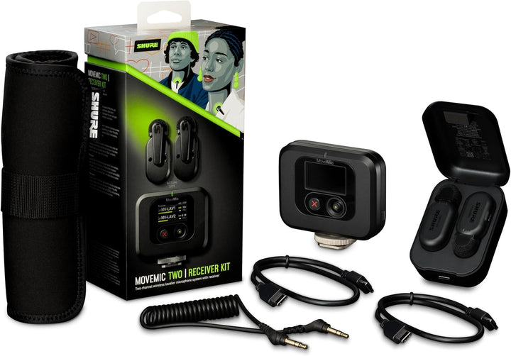 Shure MoveMic Two Set-Profi Funk-Ansteckmikros mit Empfänger für Kamera, iPhone, Android, Mac & PC,