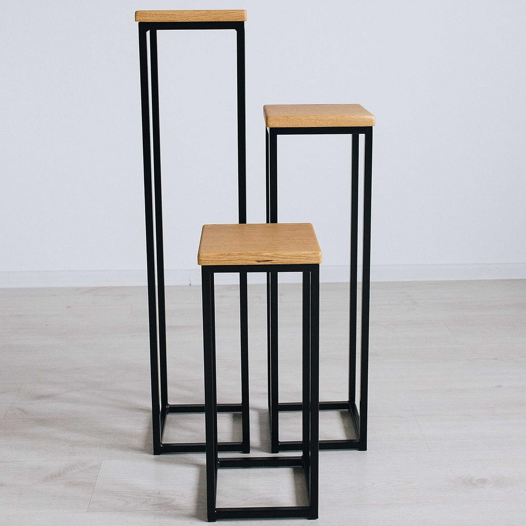 1 BestLoft Blumensäule Dora aus Eiche - Dekosäule im schlanken Design + Stahlgestell (Gestell Schwar