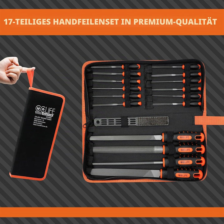 CCLIFE Feilenset 17tlg Profi Werkstattfeilen Set enthält 4tlg Grosse Metallfeilen, 12tlg Klein Nadel