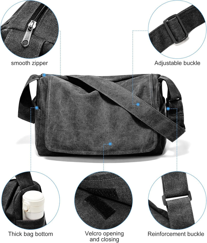 Umhängetaschen Herren aus Canvas, Vintage Canvas Messenger Bag, Laptoptasche 15.6 Zoll Arbeitstasche