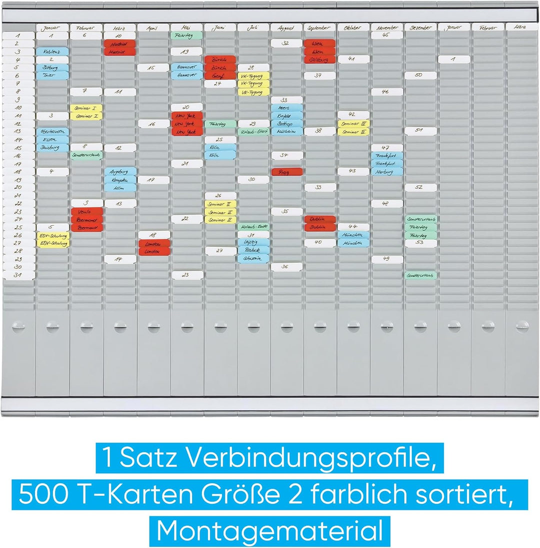 FRANKEN T-Kartentafel Jahresplaner für 15 Monate plus Index, 100,8 x 78.3 cm, 16 Träger, 35 Schlitze