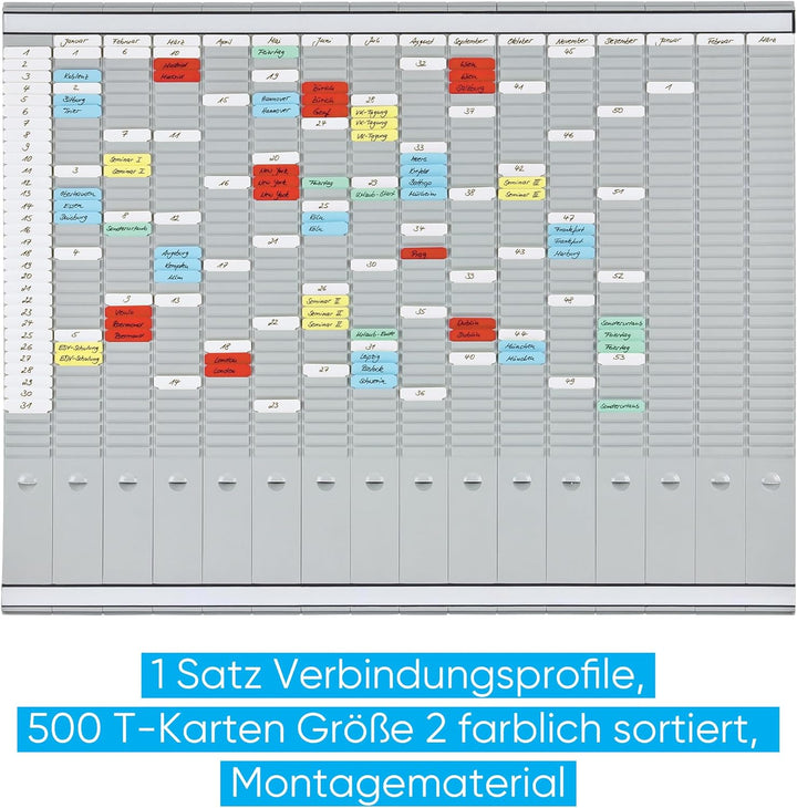FRANKEN T-Kartentafel Jahresplaner für 15 Monate plus Index, 100,8 x 78.3 cm, 16 Träger, 35 Schlitze
