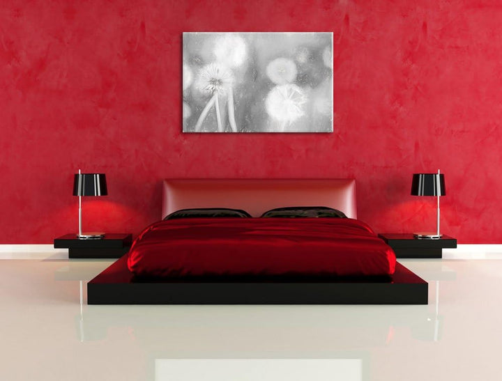 Pixxprint Romantische Pusteblumen Kohle Zeichnung Effekt, Format: 100x70 auf Leinwand, XXL riesige B