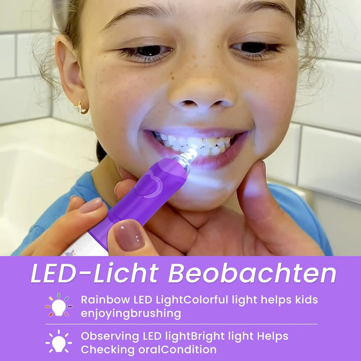 Seago Elektrische Zahnbürste Kinder ab 3-12 jahre Kinderzahnbürsten Elektrisch mit Farbigem Licht Sm