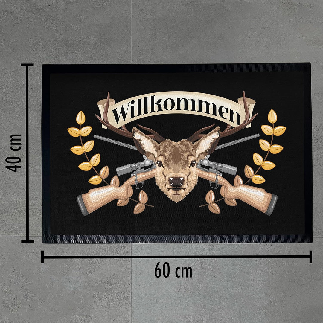 Trendation - Willkommen Fussmatte Grafik Schmutzfangmatte Geschenk Aussen Innenbereich 60x40 cm Wasc