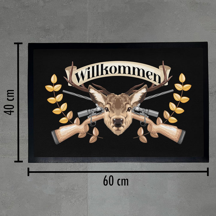 Trendation - Willkommen Fussmatte Grafik Schmutzfangmatte Geschenk Aussen Innenbereich 60x40 cm Wasc