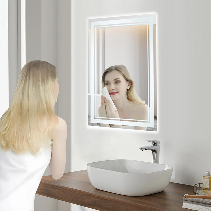 Badezimmer Wandspiegel, 70x50cmBadspiegel mit Beleuchtung, LED Badezimmerspiegel mit Touch-Schalter