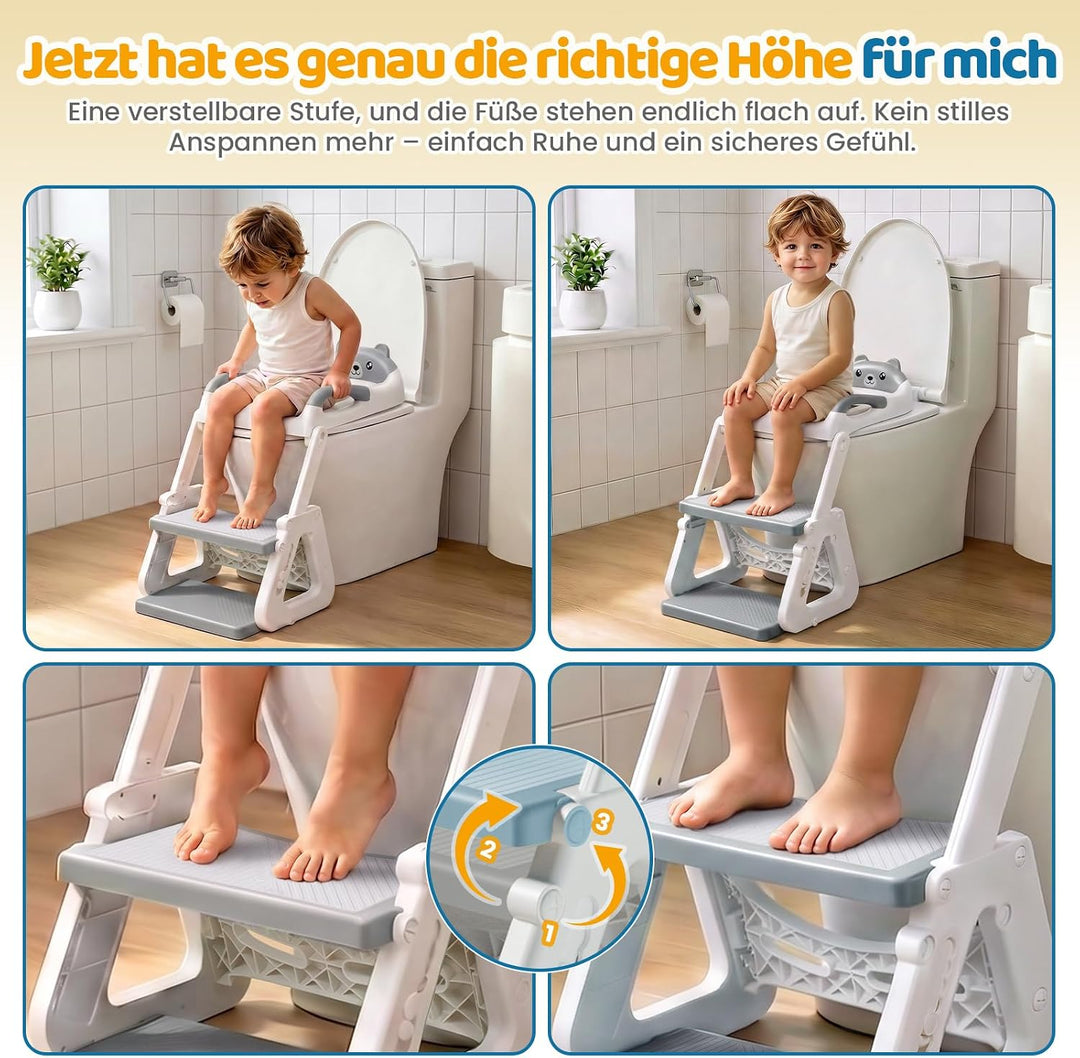 Orzbow Toilettensitz Kinder mit Treppe, Stabil Kinder Toilettensitz mit Dreiecksstruktur, Verlängert