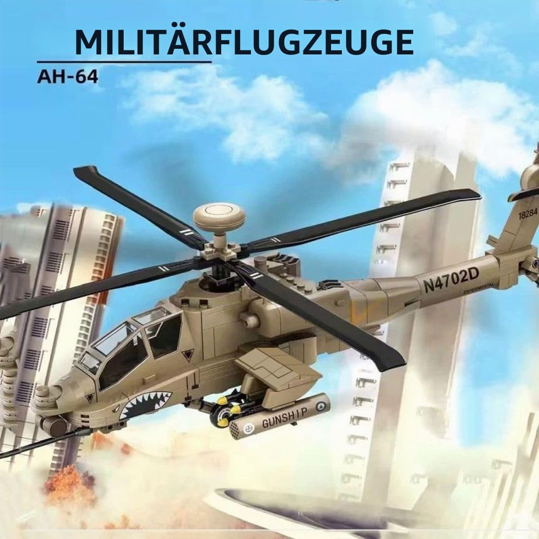 WANGE Modell des Apache-AH-64-Hubschraubers Zum Zusammenbauen Mit Bausteinen. Flugmodellbau 1:48. An