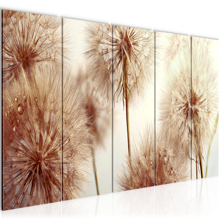Runa Art Wandbild XXL Blumen Pusteblumen Wohnzimmer Schlafzimmer 200 x 80 cm Beige 5 Teilig - Made i