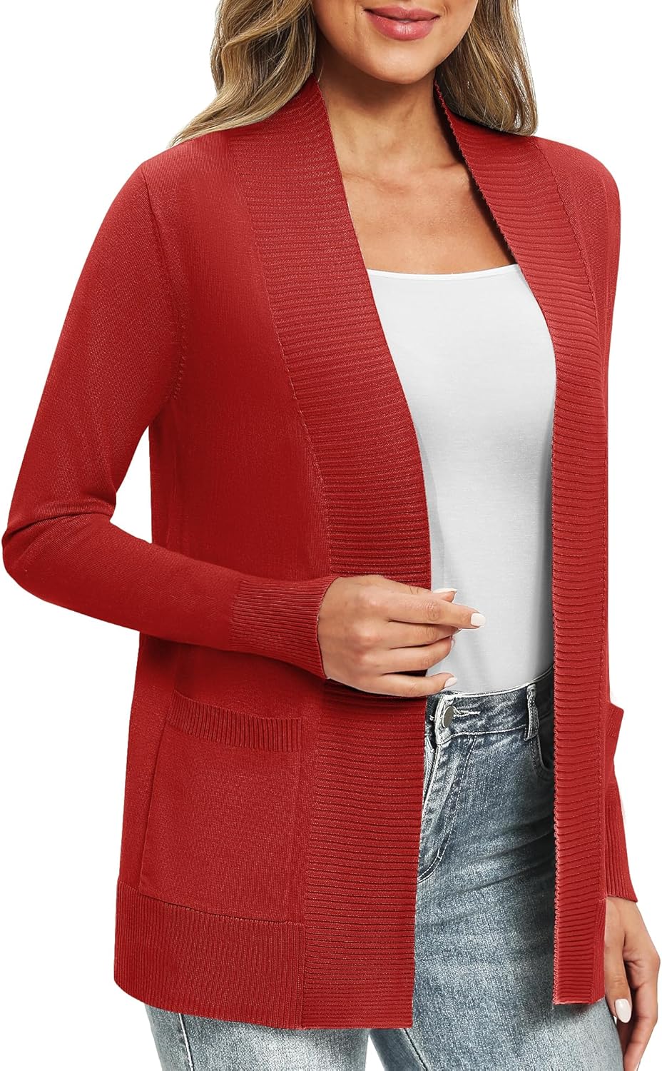 EXCHIC Damen Lange Ärmel Gestrickt Strickjacke Leicht Gemütlich Offene Vorderseite Lange Freizeitjac