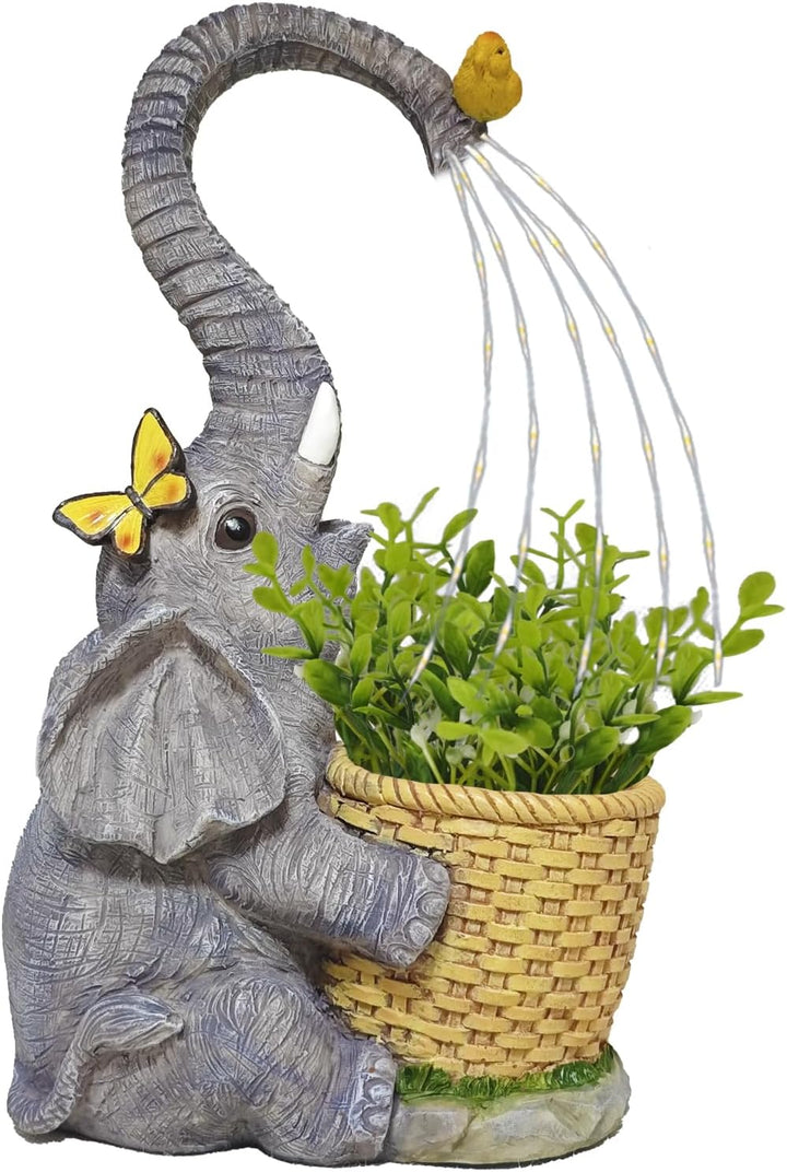 Garten Outdoor Elefanten Statue Deko - Elefant mit Gefälschter Pflanze Gartenfiguren Solar Lichter B