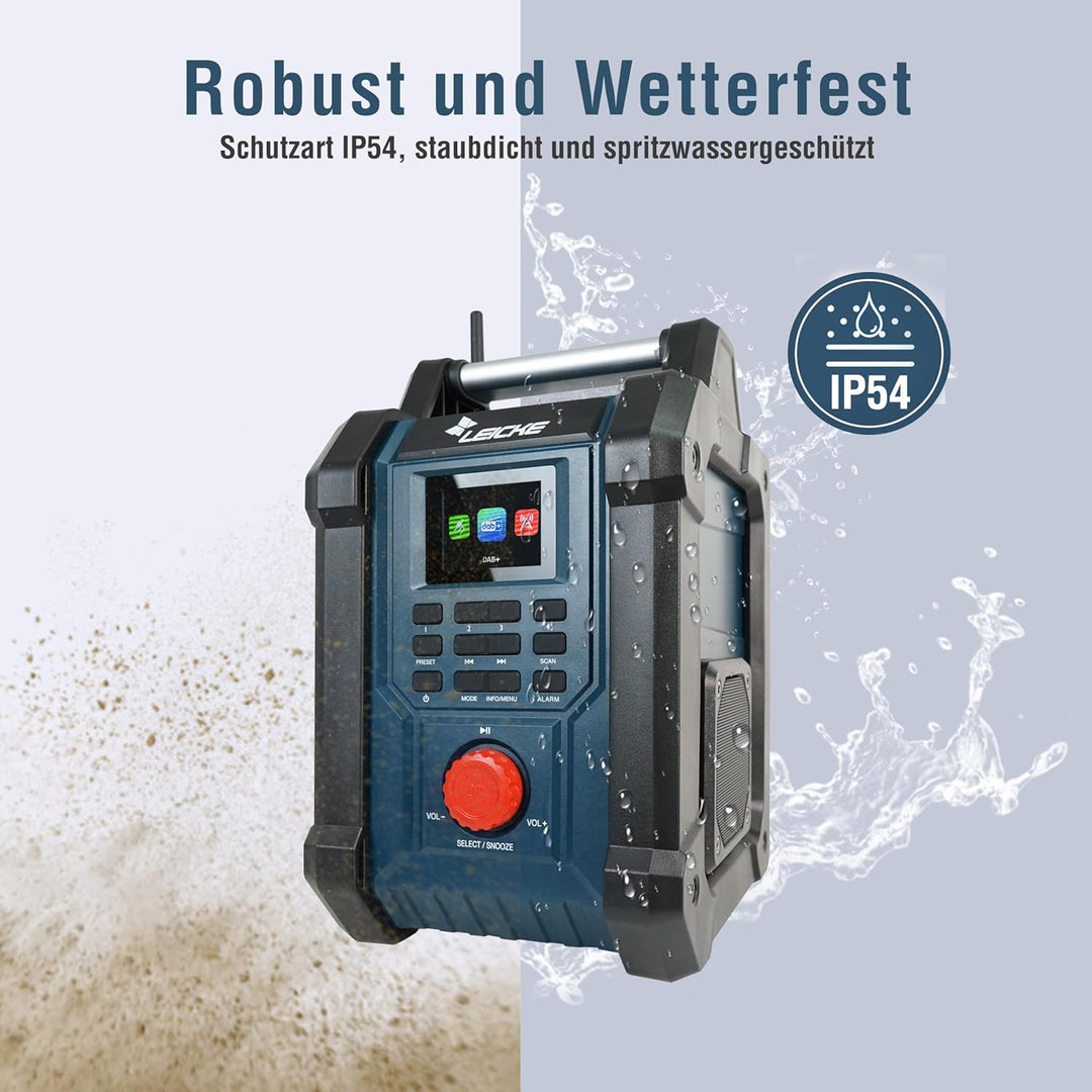 Baustellenradios - Digitales und Robustes Radio mit DAB+, FM, Bluetooth, AUX, 4000mAh Akku, 2 x 15W