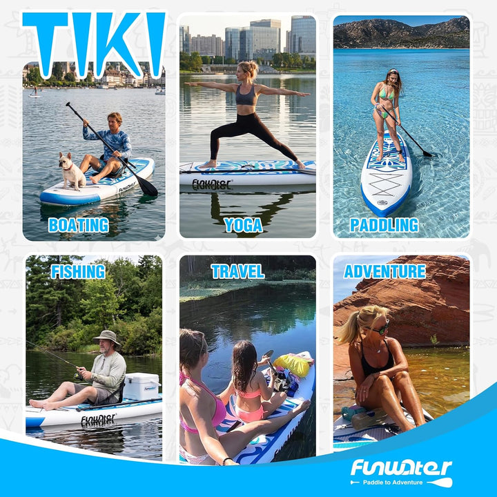 FunWater Aufblasbares Stand Up Paddle Board Multifunktionale Paddelboards mit Flossen, Knochleine, S