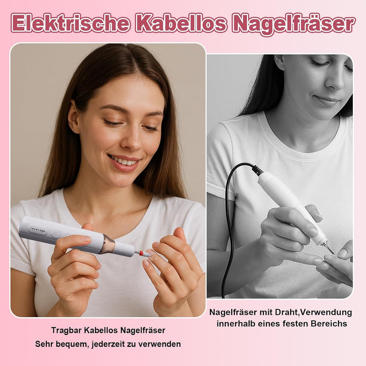 CIVPOWER Elektrische Nagelfräser für Gelnägel: Kabelloses Tragbares Nagelfeilen-Set für Acryl, Wiede