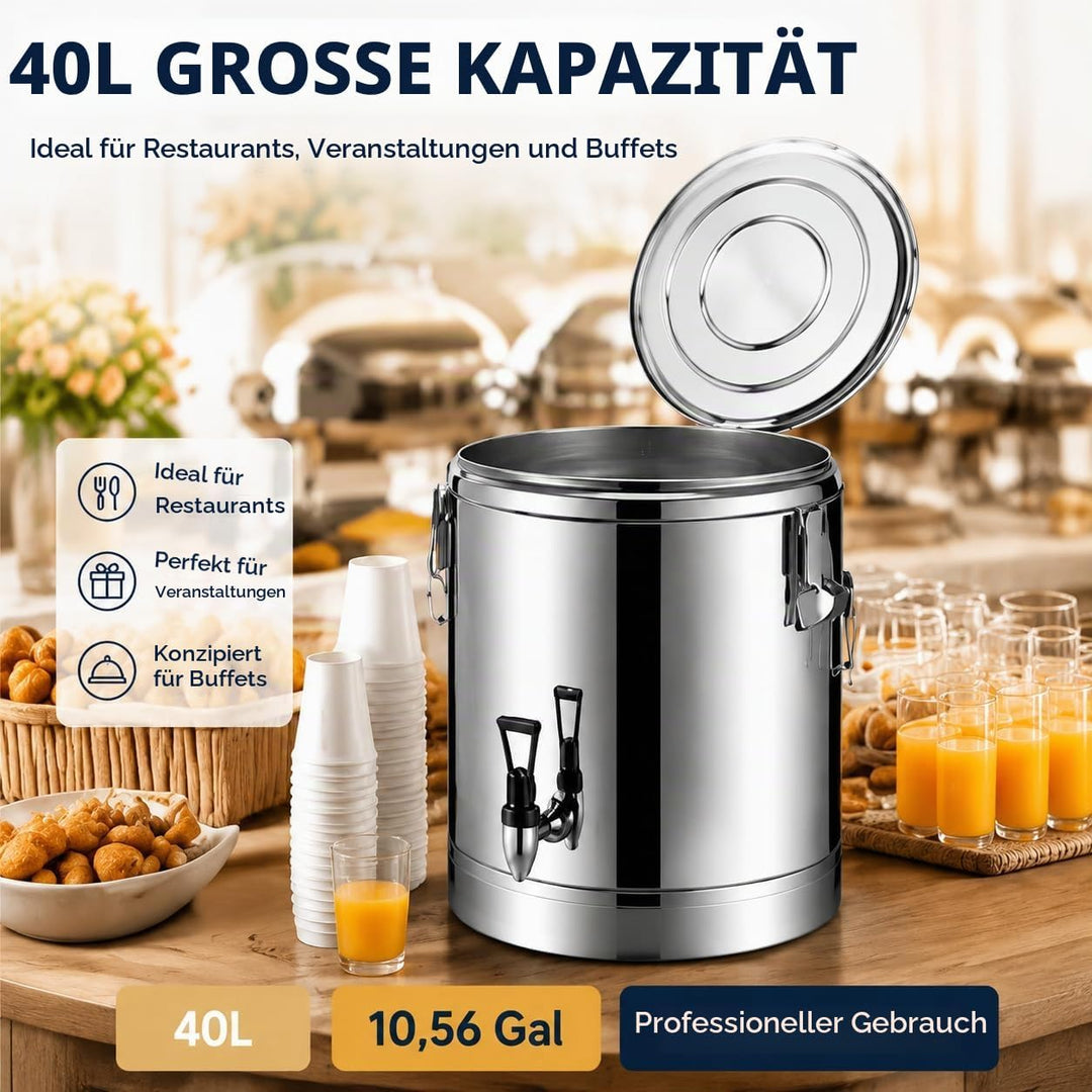 Edelstahl Wasserkanister Thermobehälter 40L - Isolierter Transportbehälter mit Hahn, 201 Edelstahl,