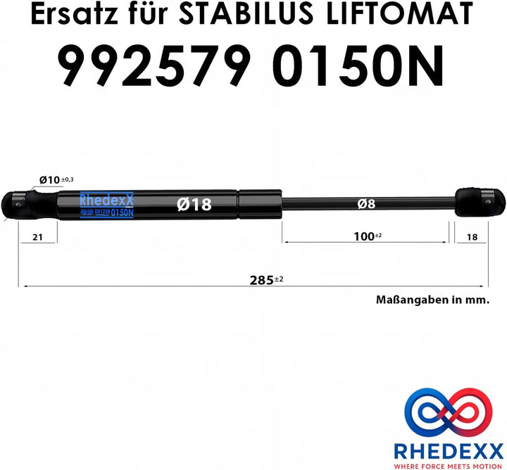 Gasdruckfeder Ersatz für Stabilus Lift-O-Mat 992579 0150N RhedexX® Gasdruckdämpfer mit dynamischer D